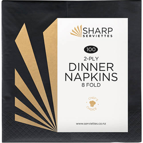 Sharp Serviettes 8 Fold 2Ply Black Dinner Napkins 125pk