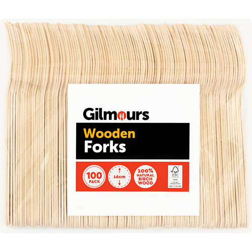 Gilmours Disposable Forks Wooden 100pk