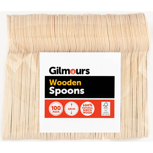 Gilmours Disposable Spoons Wooden 100pk