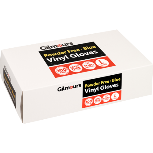 Gilmours Disposable Vinyl Powder Free Gloves Blue Large