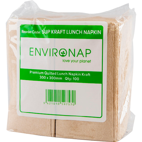 Coastal 8 Fold 1Ply Kraft Quilted Lunch Napkin 300x300mm 100pk