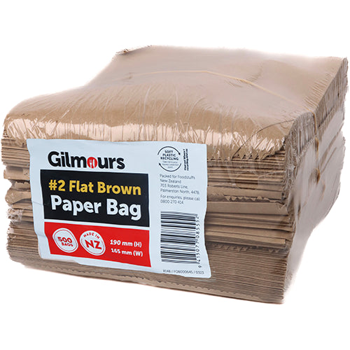 Gilmours Flat Brown Paper Bag 190x165mm #2 500pk