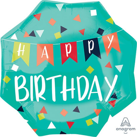 Bright 55cm SuperShape XL Happy Birthday foil balloon, perfect for festive decorations and celebrations.