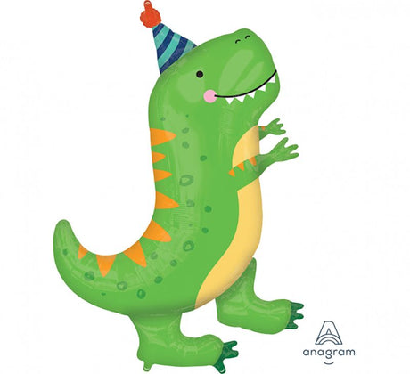 Vibrant 66cm x 86cm self-sealing T-Rex foil balloon, perfect for dinosaur-themed parties and celebrations.