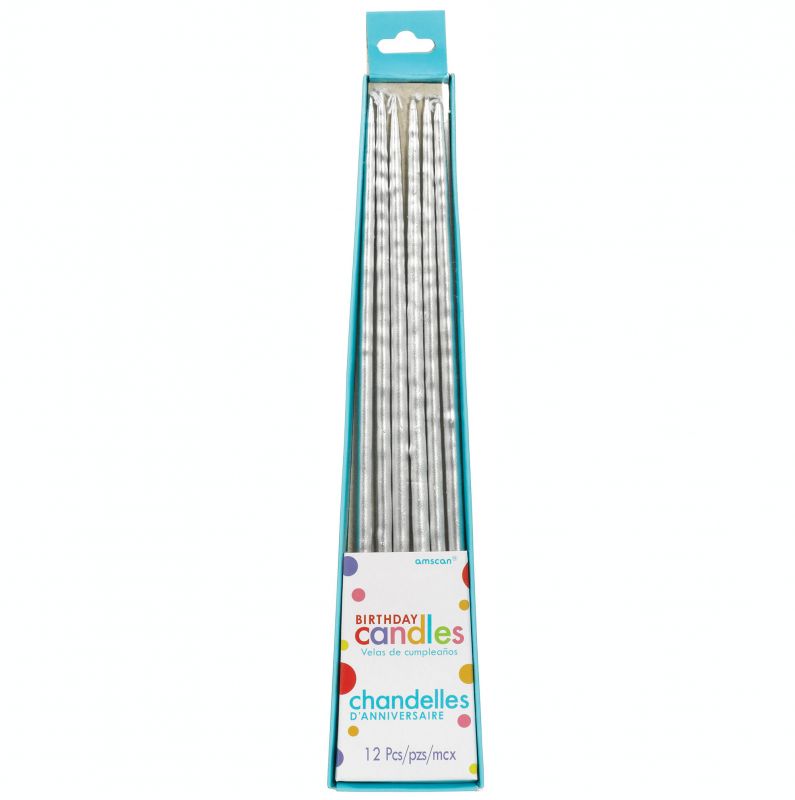 Elegant silver taper candles, 25cm long, ideal for enhancing dining settings and special occasions in a pack of 12.