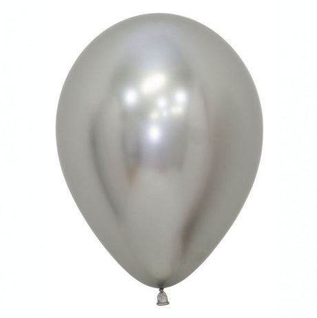Pack of 50 Sempertex 30cm Metallic Reflex Silver Latex Balloons, perfect for elegant celebrations and decor.