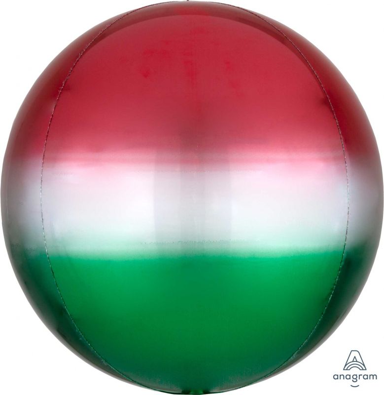 38cm x 40cm self-sealing foil balloon in ombre red and green, perfect for festive celebrations and elegant decor.