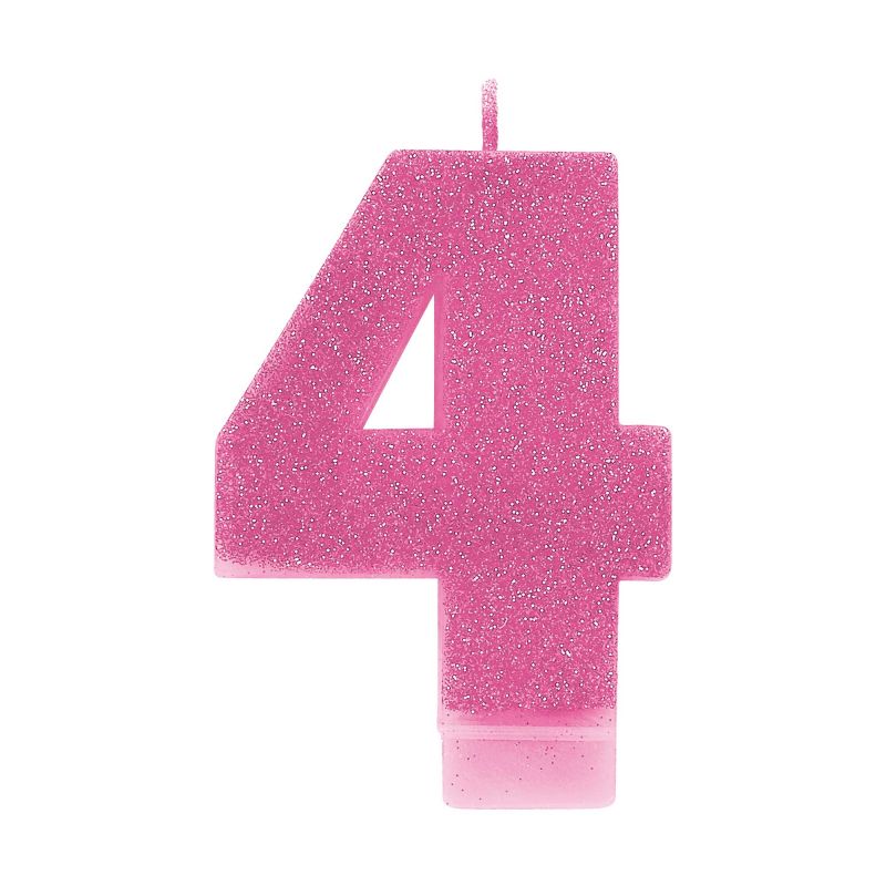 #4 Pink Glitter Numeral Candle