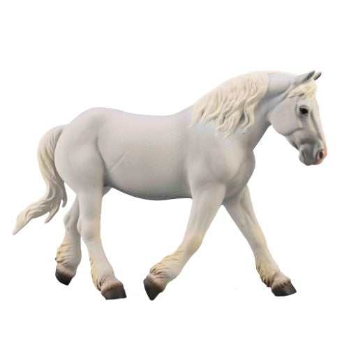Hand-painted CollectA Boulonnais Mare Grey XL figurine, showcasing a regal silvery-grey coat and detailed craftsmanship.
