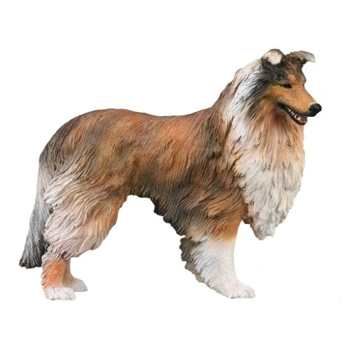 CollectA Rough Collie Large figurine, hand-painted with detailed features like a long ruff and bushy tail, perfect for collectors.