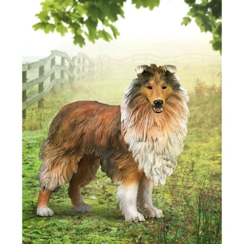 CollectA Rough Collie Large figurine, hand-painted with intricate details, featuring a long, bushy coat and graceful build.
