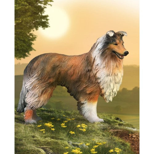 CollectA Rough Collie Large figurine showcasing detailed long coat, ruff, and bushy tail, perfect for collectors and dog lovers.