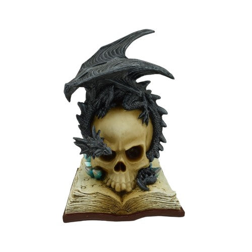 Ornament - Skull on book with Black Dragon