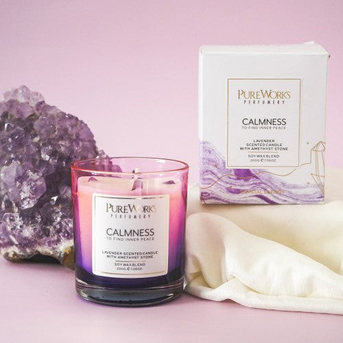 Calmness Lavender with Amethyst Crystal Energy Candle 200gm