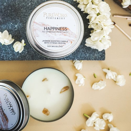 Happiness Jasmine with Citrine Crystal Energy Candle 80gm