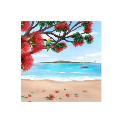 Sophie Blokker Kiwiana 3D Square Ceramic Tile / Wall hanging - Pohutukawa