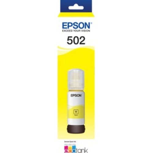 Epson EcoTank T502 Yellow Ink Bottle for inkjet printers, ultra high yield for vibrant color and high volume printing.
