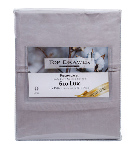 Luxurious silver pillowcase pair (2) in 610TC for ultimate softness and elegance, perfect for enhancing sleep quality.