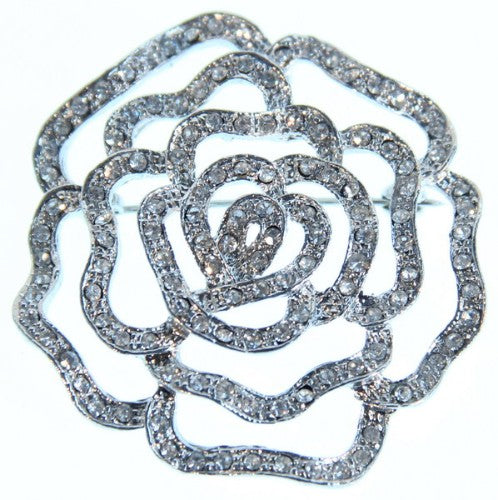Brooch - Clear Crystal Rose