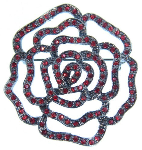 Brooch - Red Crystal Rose