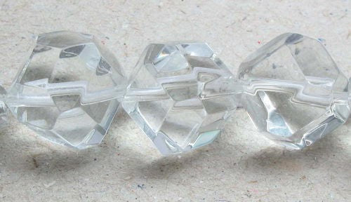 Beads - 10mm 25pcs Faceted Diag Cube CLEAR