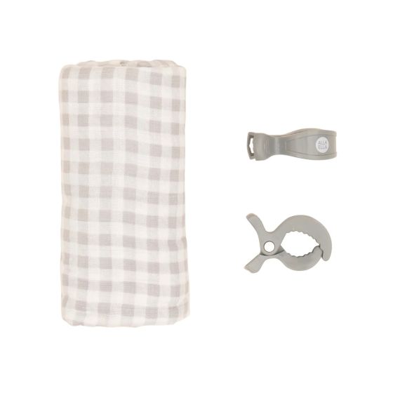 Muslin & 2 Pram Peg Box Set - Gingham Grey - All4Ella