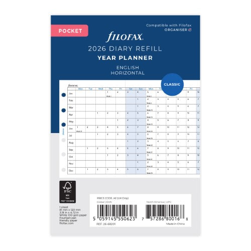 Filofax Refill Year Planner Horizontal Pocket 2026