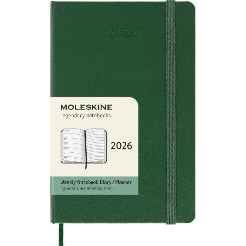 Moleskine Diary 12 Month Weekly + Notes HC Pocket Myrtle Green 2026