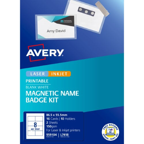 Avery Magnetic Name Badge Kit L7418 86.5x55.5mm 8up 10 Sheets
