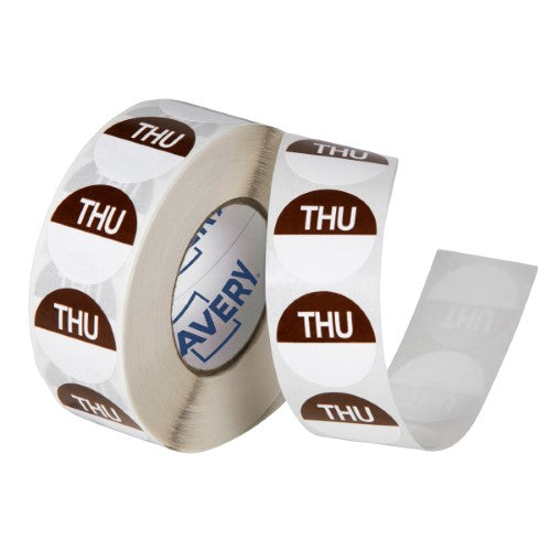 Avery Labels Thursday Round Day 24mm Brown White 1000 Roll