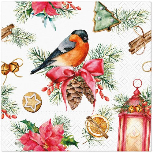 Napkins - PAW Bullfinch with Lampion 33 x 33cm (Pack of 20)