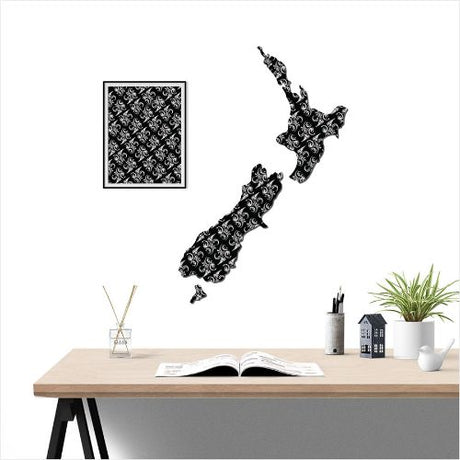Large Kiwiana Wall Art featuring a NZ Map with elegant Black Fern design, made of durable Aluminum Composite Material.