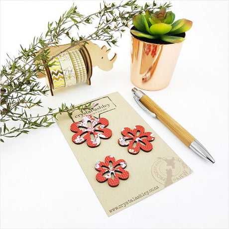 Vibrant red daisy wall art in mini shapes, crafted from durable 3mm MDF, perfect for brightening any space.