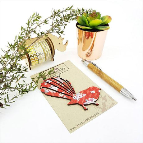 Colorful wall art featuring a fantail bird and red floral design, crafted from 3mm MDF, perfect for modern decor.