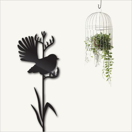 Kiwiana wall art featuring a detailed Fantail bird on tall flax, crafted from durable Aluminium Composite Material.