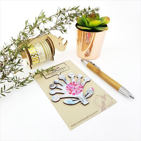 Vibrant Pohutukawa tree-inspired blue floral wall art with modern mini shapes, perfect for contemporary home decor.