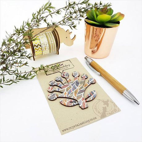 Wall art featuring Pohutukawa tree inspired feather pattern, crafted from 3mm MDF, perfect for modern decor.