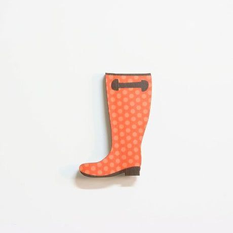 Printed pine mini gumboot wall art, eco-friendly and perfect for decorating rooms or scrapbooks, measuring 70mm x 105mm.