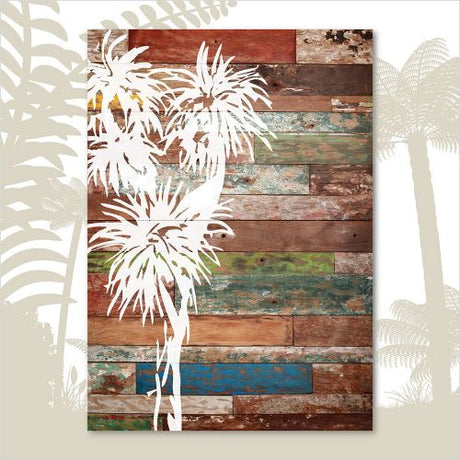 Large rectangular Kiwiana wall art featuring a vibrant Cabbage Tree, crafted from eco-friendly plywood, ready to hang.