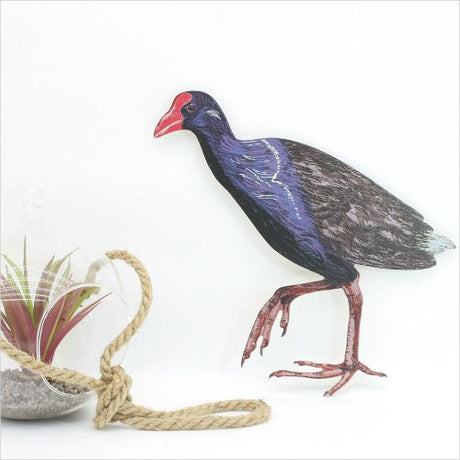 Kiwiana wall art featuring a Pukeko bird looking left, showcasing vibrant colors on durable aluminium composite material.