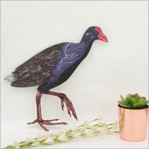 Kiwiana Wall Art featuring a vibrant Pukeko bird, 250mm x 245mm, suitable for indoor and outdoor display.