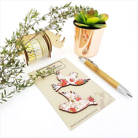 Wall art featuring pink floral designs with sparrows, crafted from durable 3mm MDF, perfect for enhancing indoor decor.