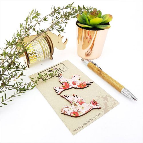 Wall art featuring pink floral designs with sparrows, crafted from durable 3mm MDF, perfect for enhancing indoor decor.
