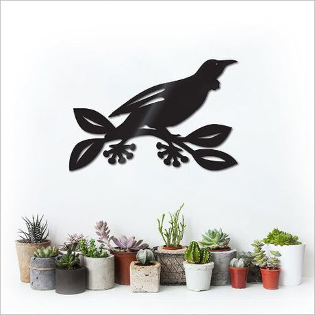 Kiwiana Wall Art featuring a Tui on a colorful Pohutukawa tree, crafted from durable 4mm ACM for indoor and outdoor display.