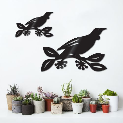 Kiwiana wall art featuring a Tui on a Pohutukawa tree, crafted from durable Aluminium Composite Material, perfect for indoor or outdoor use.