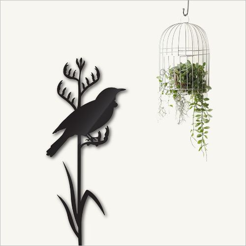Kiwiana Wall Art featuring a Tui bird on tall flax in black, crafted from durable ACM for indoor or outdoor display.
