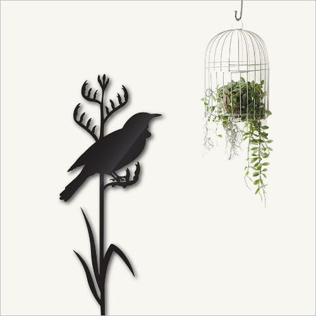 Kiwiana Wall Art featuring a Tui bird on tall flax in black, crafted from durable ACM for indoor or outdoor display.