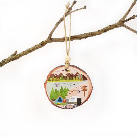 Kiwi Holiday Wood Slice Ornament featuring intricate laser-cut designs, perfect for festive tree decor or gifts.