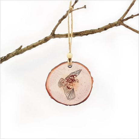 KWW Kea Wood Slice Ornament, rustic 80mm x 75mm laser-cut wood veneer, dual-sided graphic design for holiday decor.
