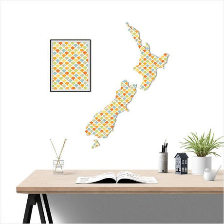 Kiwiana Wall Art featuring a large NZ map with wave pattern, crafted from durable Aluminium Composite Material.